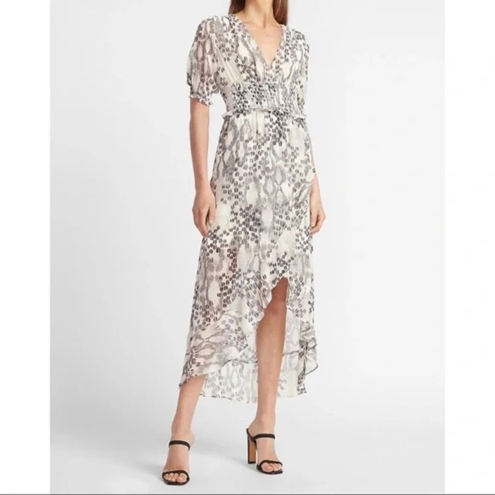 NWT Express Animal Print Smocked Waist Midi Dress